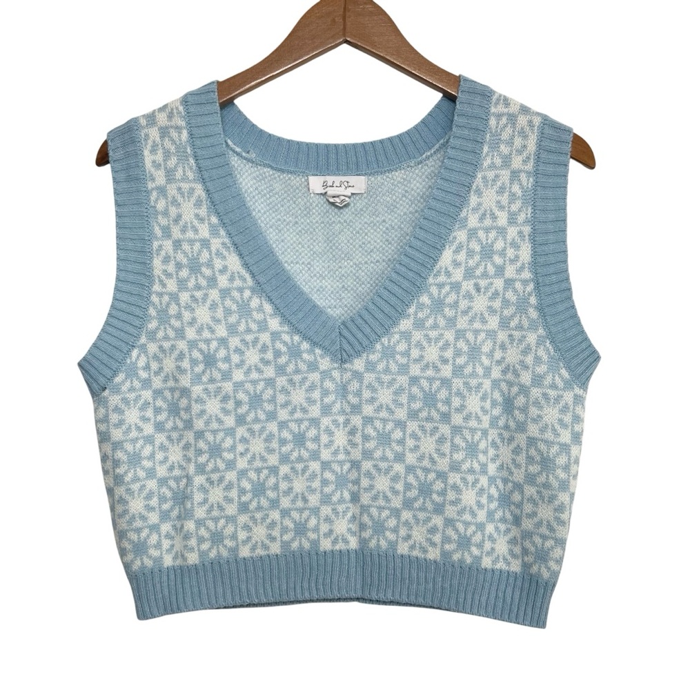 Blue & White Patterned Sweater Vest